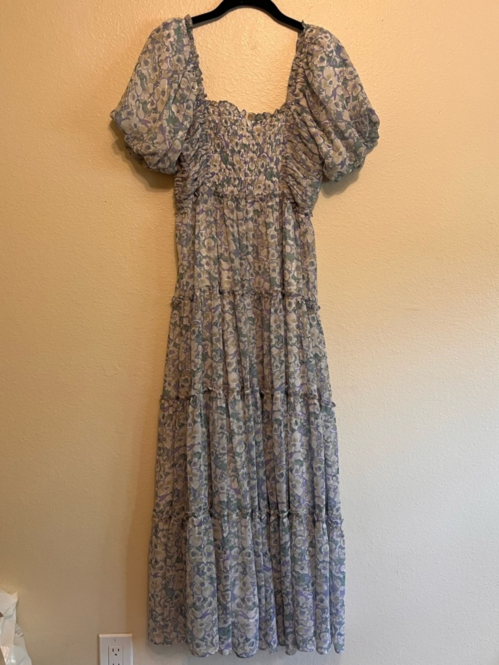 Astr Pastel Floral Puff-Sleeve Midi Dress - Light Blue & Lilac - Picture 6 of 9